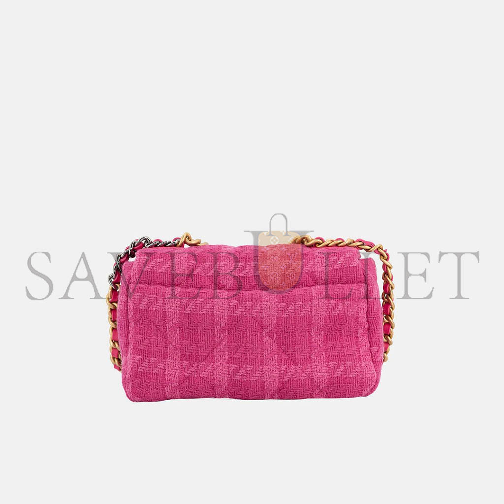 Ch*el 19 flap bag tweed quilted in pink with mixed hardware as1160 (26*16*9cm)